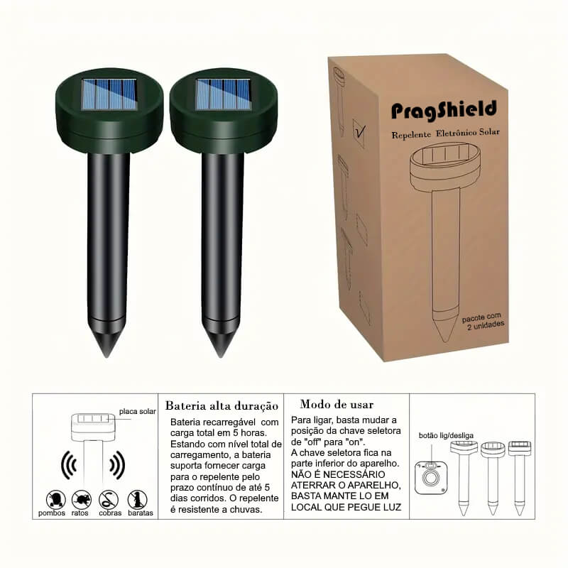 PragShield - Repelente Ultrasônico Solar - Compre 1 Leve 2