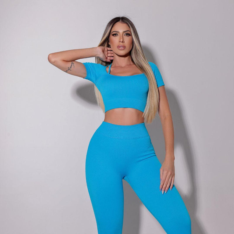 Conjunto Academia Top Cropped e Legging Azul - Criativa