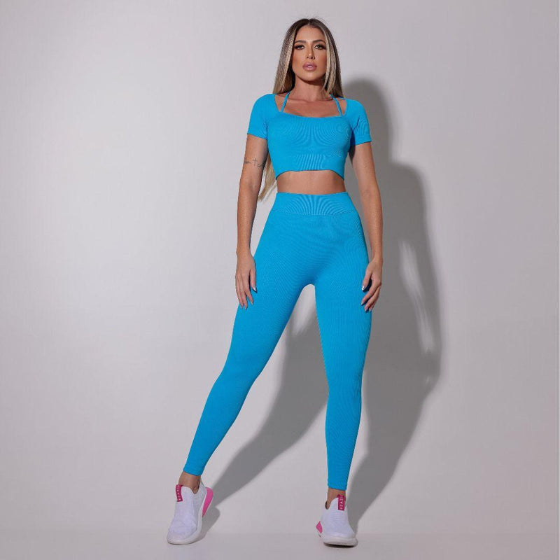 Conjunto Academia Top Cropped e Legging Azul - Criativa