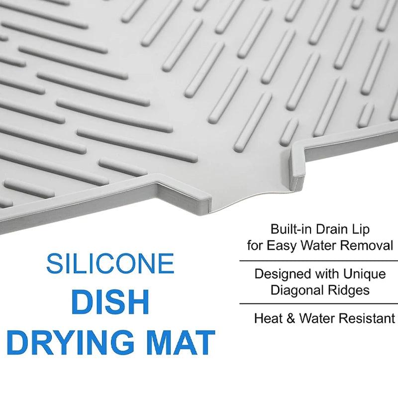 Silicone Dish Drying Mat Built in Drain Lip Hygienic Drying Pad Easy To Clean Tray Protects Surfaces Prevents Water Build Up