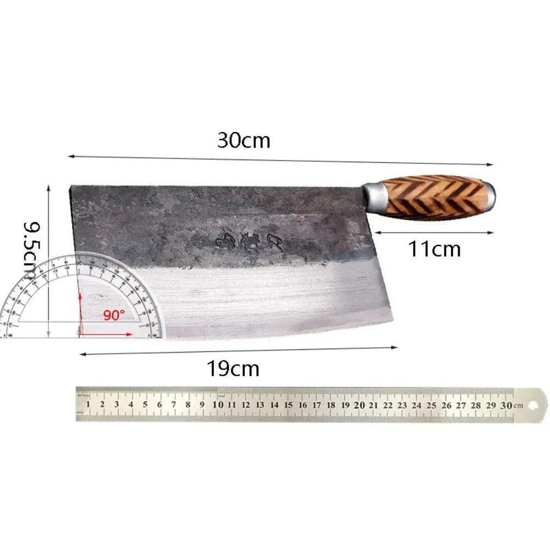 Handmade Chinese Kitchen Knives High Carbon Forged Kitchen Cleaver Wood Handle Slicing Knife Traditional Cooking Tools