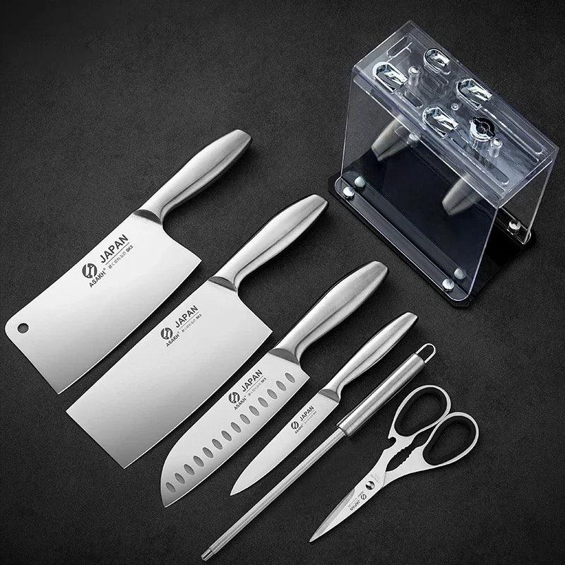 Stainless Steel Household Slicing Kitchen Knives Meat Cleaver Chopping Knife 1-7pcs Chef Knife Set Hollow Handle Knife Set