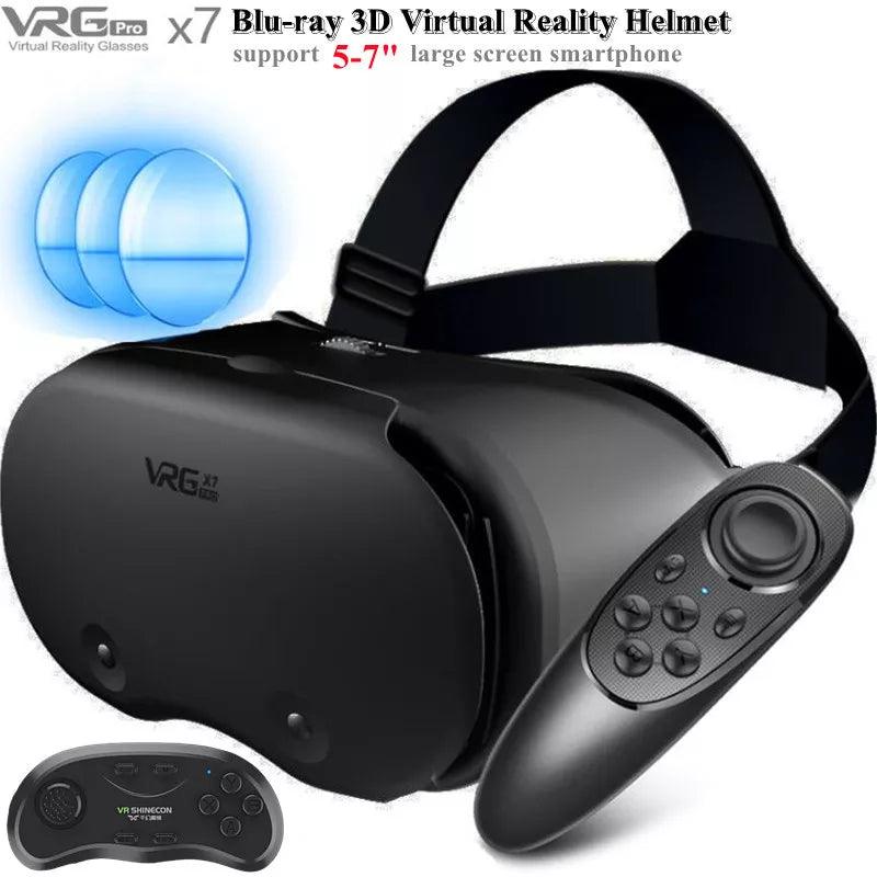 Original VRGpro X7 VR Virtual Reality 3D Glasses Box VR Google Cardboard Helmet for IOS Android 5-7" Smartphone,Wireless Rocker