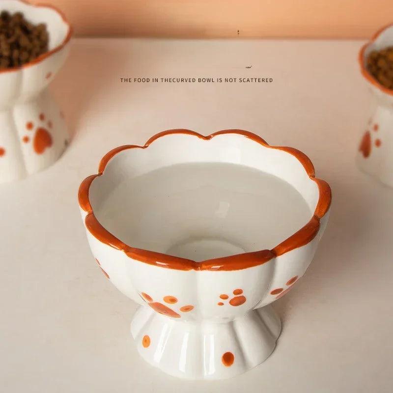 Cat Ceramic Food Bowl Elevated Pet Drinking Eating Feeders Small Puppy Dogs Snack Water Bowls Set Cats Feeding Accessories