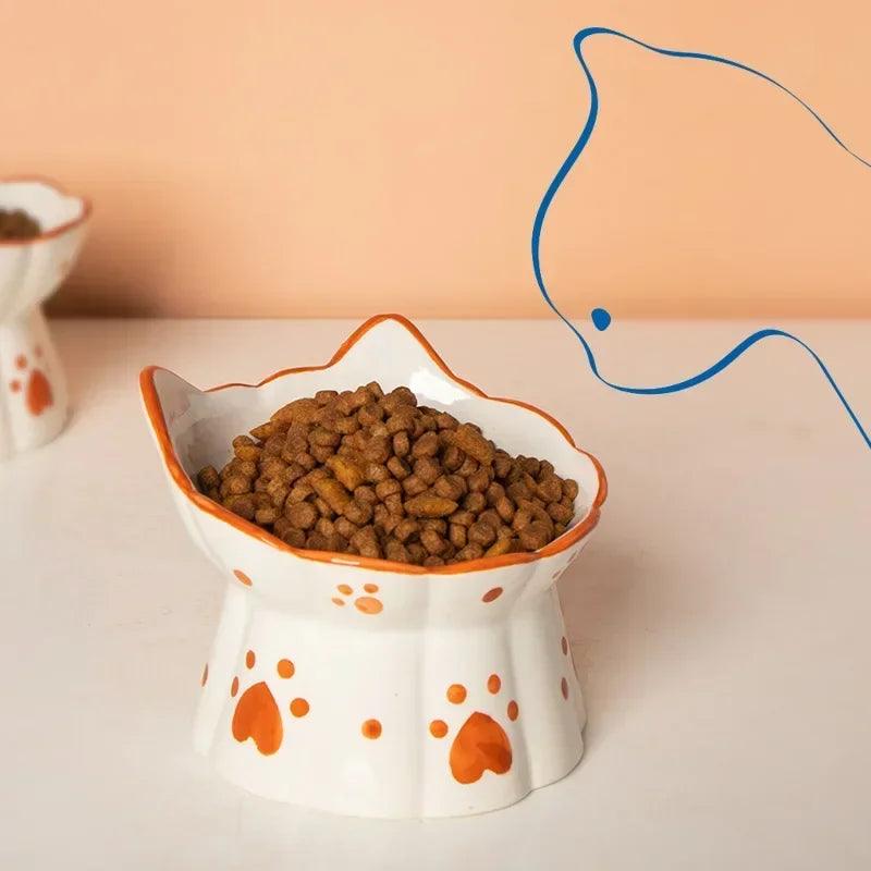 Cat Ceramic Food Bowl Elevated Pet Drinking Eating Feeders Small Puppy Dogs Snack Water Bowls Set Cats Feeding Accessories