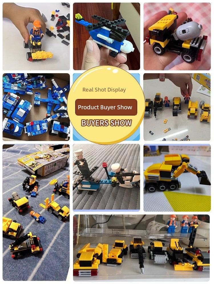 Small Particles Boys Assemble Car Toy Building Blocks