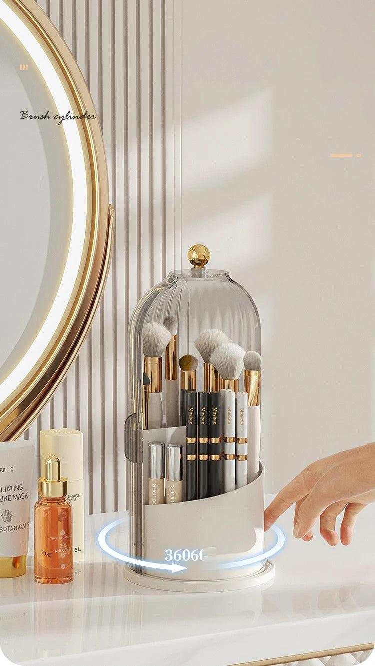 360° Rotating Makeup Brush Holder With Lid Luxury Cosmetic Organizer Lipstick Eyebrow Pencil Holder Eye Shadow Storage Box