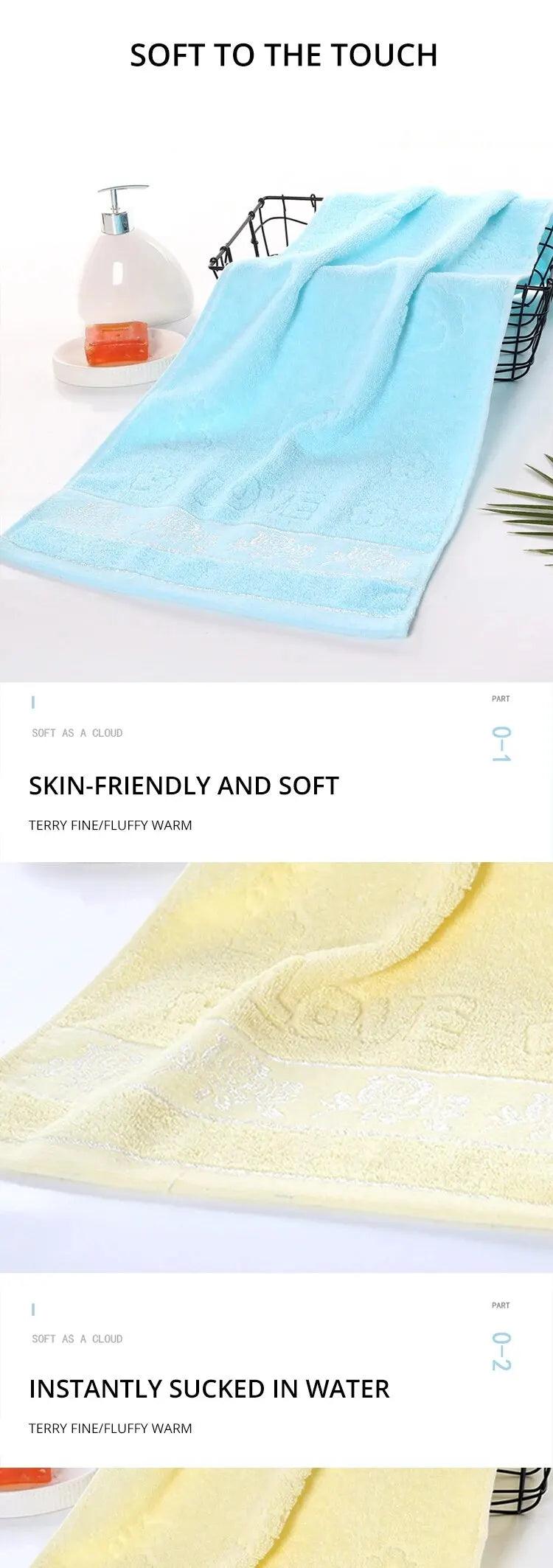 2pcs Cotton Towel Rose Thickened Towel Quick Absorbent Soft Quick Dry Face Towel Bathroom Hotel Travel Supply