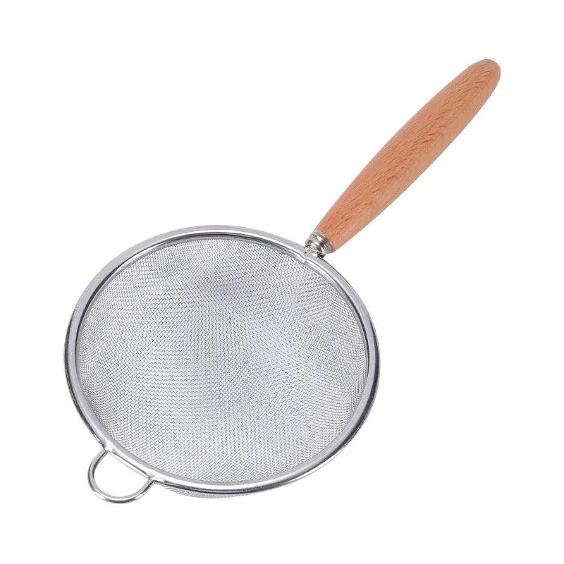 1 Pc Stainless Steel Colander Wooden Handle Fishing Spoon Household Kitchen Filter Mesh Small Net Leak Fried Noodle Colander