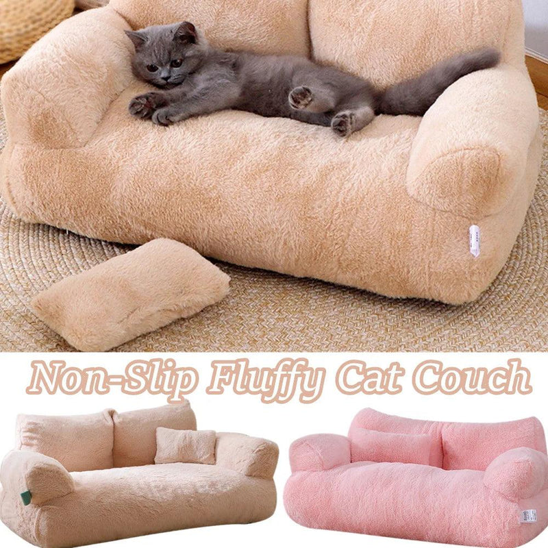 Cat Bed Dog Beds for Small Dogs, Easy Clean, Soft Kitten Bed with Soft Neck Bolster for Indoor Cats, Non - Slip Fluffy Cat Couch