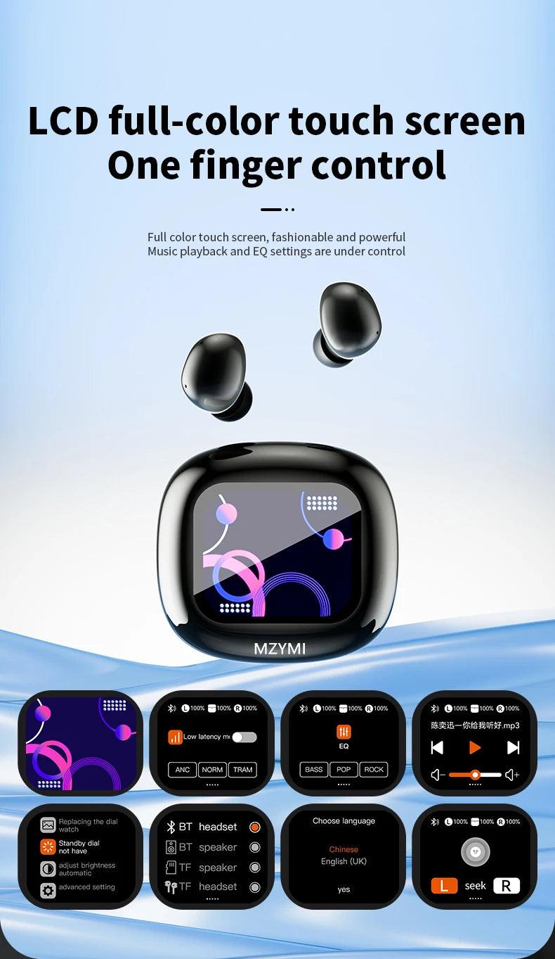 MZYMI S09 ANC Wireless Earphones Bluetooth5.4 Touch Screen Headphones Stereo Noise Reduction Earbuds With Mic For Android iOS