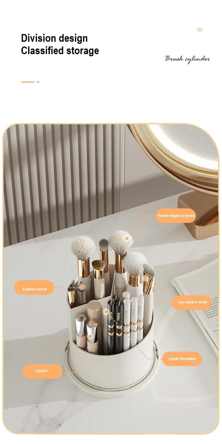 360° Rotating Makeup Brush Holder With Lid Luxury Cosmetic Organizer Lipstick Eyebrow Pencil Holder Eye Shadow Storage Box