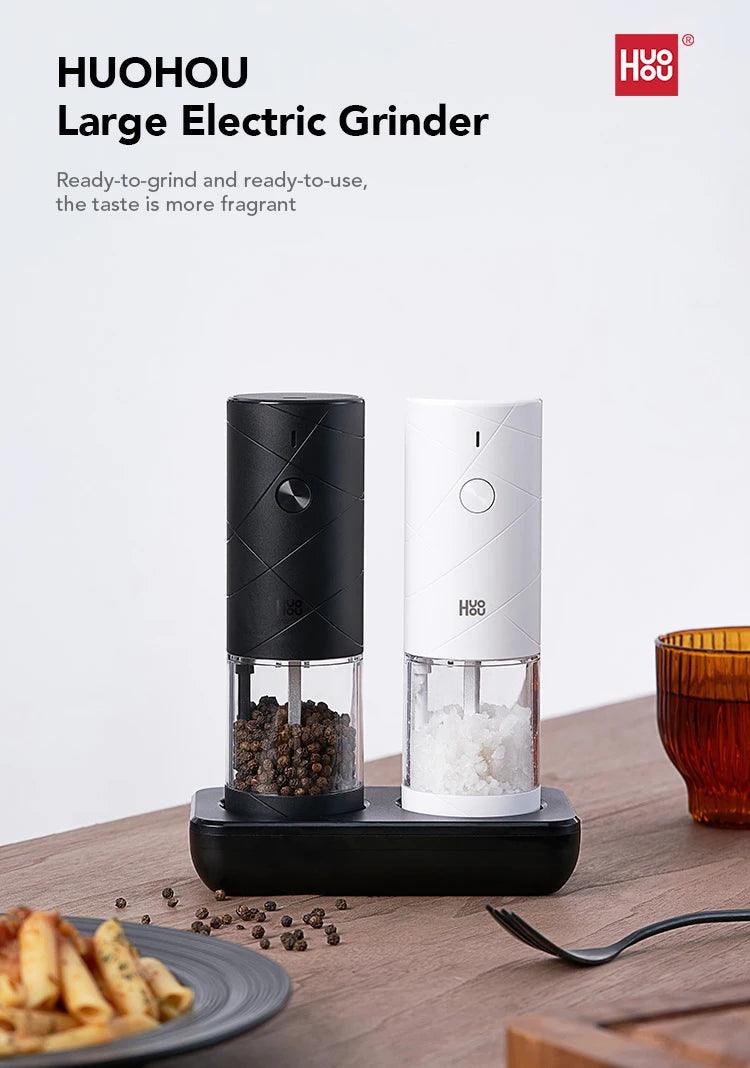 2024 NEW Huohou Electric Grinder Pepper Seasonings Spices Grain Mill Salt Shaker LED Light 6 Modes Kitchen Cooking Tool 2pcs Set