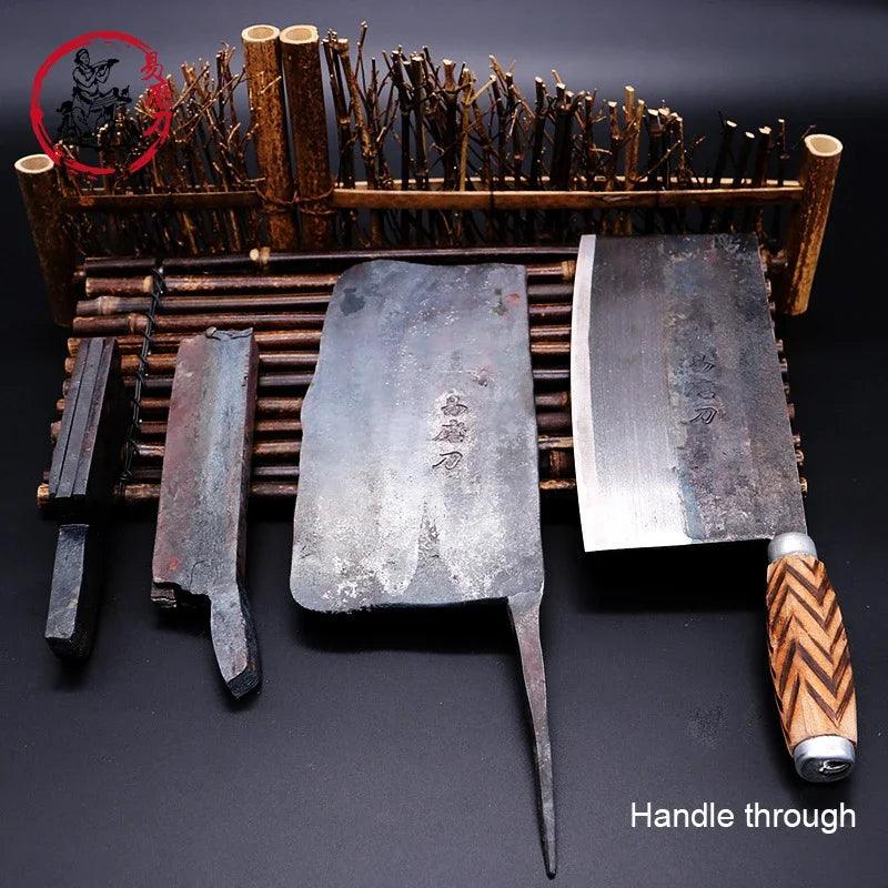 Handmade Chinese Kitchen Knives High Carbon Forged Kitchen Cleaver Wood Handle Slicing Knife Traditional Cooking Tools