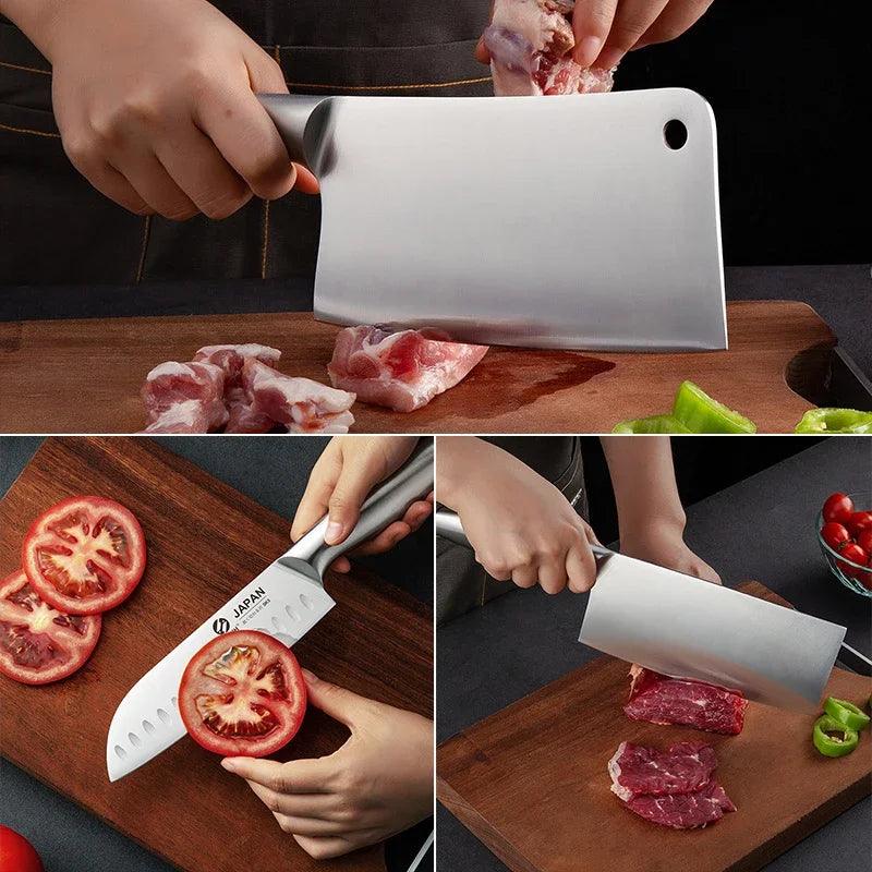 Stainless Steel Household Slicing Kitchen Knives Meat Cleaver Chopping Knife 1-7pcs Chef Knife Set Hollow Handle Knife Set