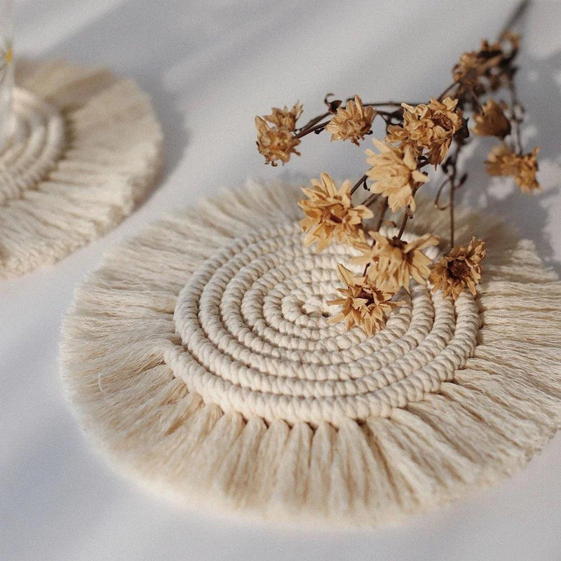 Home Creative Cotton Braid Coaster Handmade Macrame Cup Cushion Bohemia Style Non-slip Cup Mat