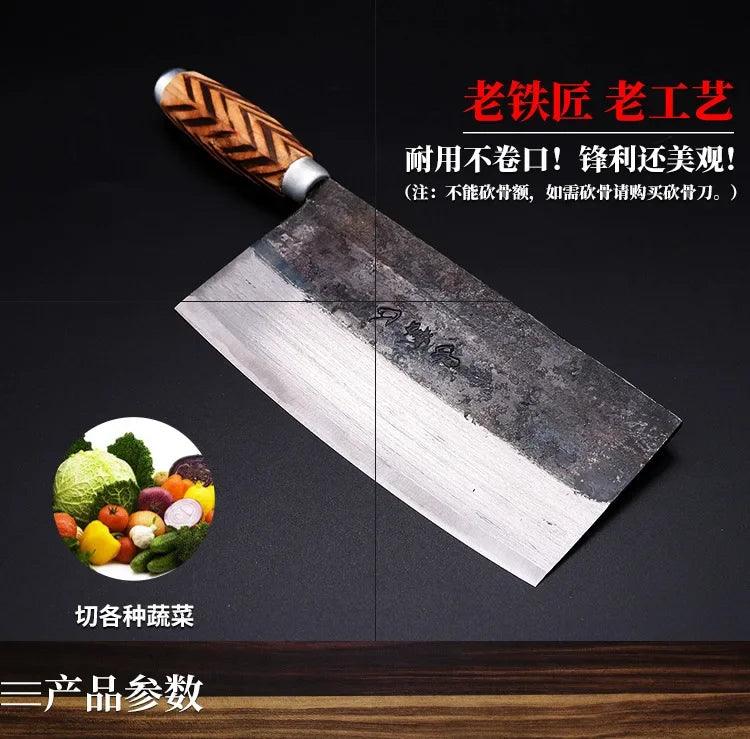 Handmade Chinese Kitchen Knives High Carbon Forged Kitchen Cleaver Wood Handle Slicing Knife Traditional Cooking Tools