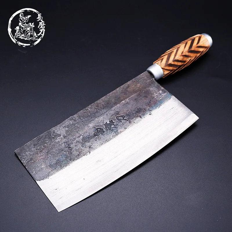 Handmade Chinese Kitchen Knives High Carbon Forged Kitchen Cleaver Wood Handle Slicing Knife Traditional Cooking Tools