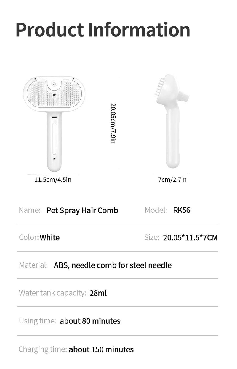 ROJECO Pet Automatic Spray Hair Comb Cat Hair Straightening Brush for Pets Dog Rechargeable Hair Removal Comb Cat Grooming Brush