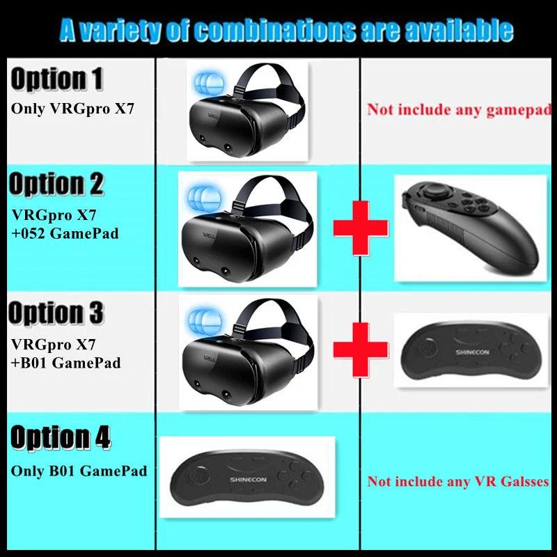 Original VRGpro X7 VR Virtual Reality 3D Glasses Box VR Google Cardboard Helmet for IOS Android 5-7" Smartphone,Wireless Rocker