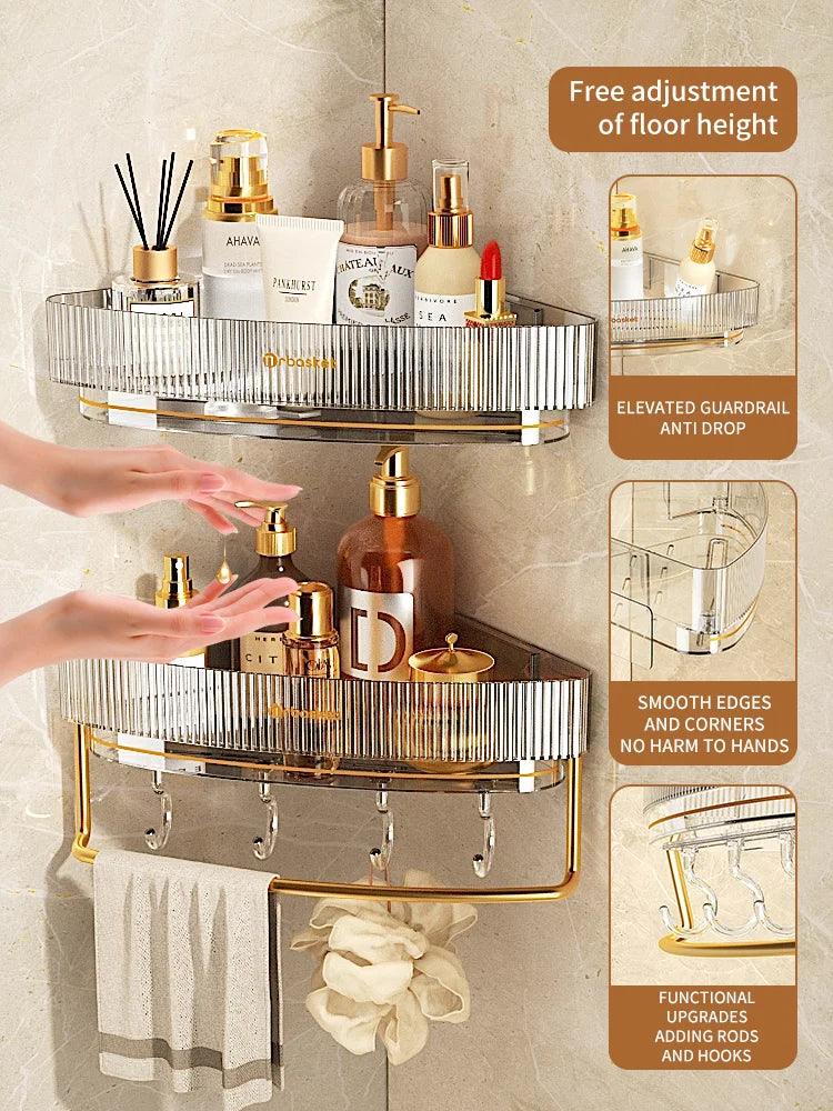 mr basket Toilet Triangle Storage Rack Hand Washing Non Perforated Wall Mounted Tripod Bathroom Corner Storage Rack