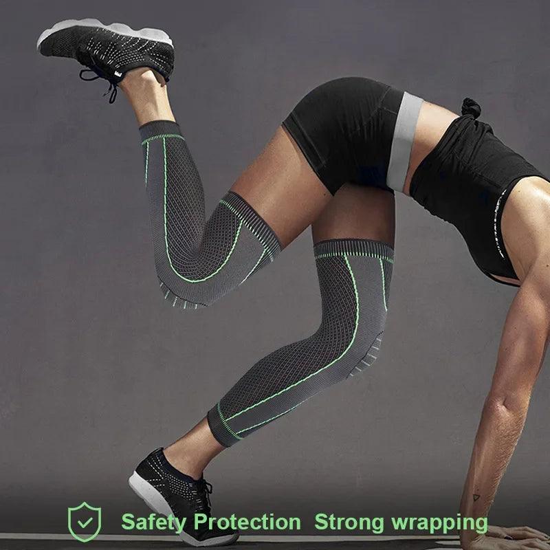 1PC Non-Slip Knee Pads Elastic Long Leg Sleeve Bandage Pressurized Knee Pads Running Sports Warm Leg Protection Accessories