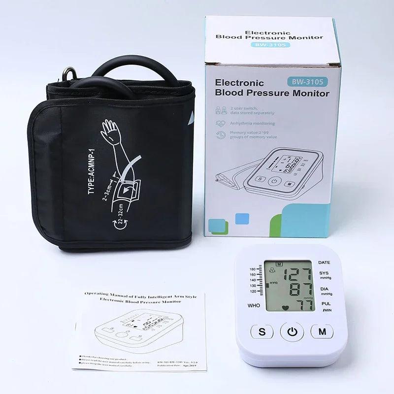 Medical Automatic Pressure Tonometer Tensiometer Heart Rate Pulse Meter BP Monitor Healthy Digital Arm Blood Pressure Meter Cuff