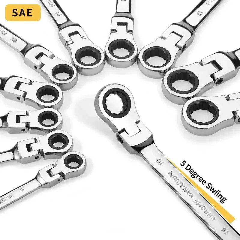 1pcs Flexible Pivoting Head Ratchet Wrench Spanner Garage Metric hand Tool 6mm-24mm For auto and Home Repair 1pcs