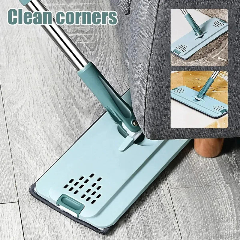 Flat Squeeze Mop with Bucket Hand Free Wringing Floor Cleaning Mop Microfiber Mop Pads Wet or Dry Usage on Hardwood Laminate