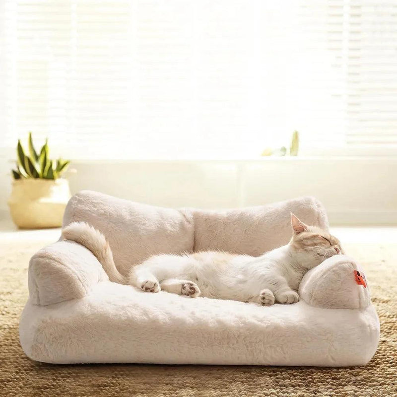 Cat Bed Dog Beds for Small Dogs, Easy Clean, Soft Kitten Bed with Soft Neck Bolster for Indoor Cats, Non - Slip Fluffy Cat Couch