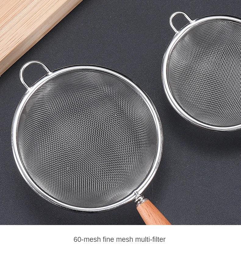 1 Pc Stainless Steel Colander Wooden Handle Fishing Spoon Household Kitchen Filter Mesh Small Net Leak Fried Noodle Colander