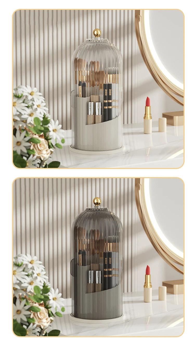 360° Rotating Makeup Brush Holder With Lid Luxury Cosmetic Organizer Lipstick Eyebrow Pencil Holder Eye Shadow Storage Box