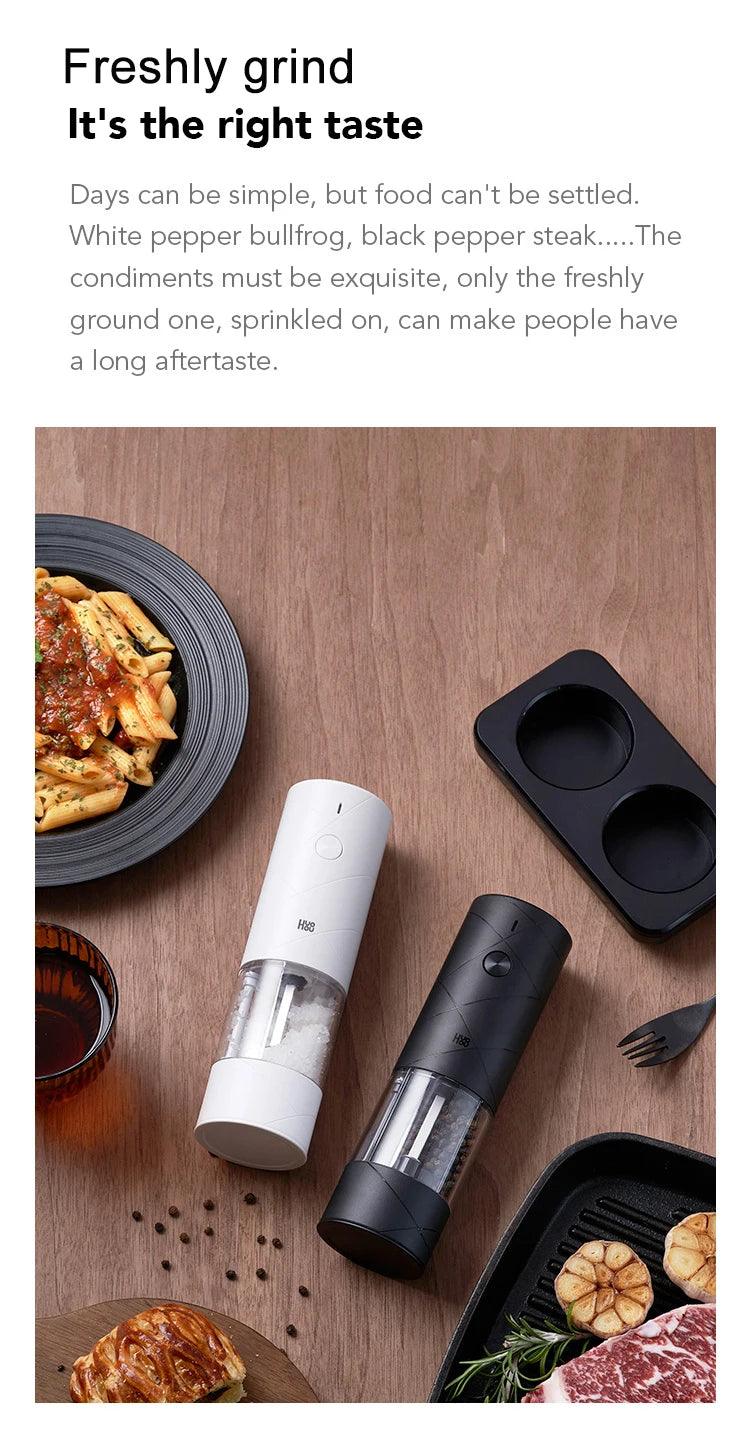 2024 NEW Huohou Electric Grinder Pepper Seasonings Spices Grain Mill Salt Shaker LED Light 6 Modes Kitchen Cooking Tool 2pcs Set