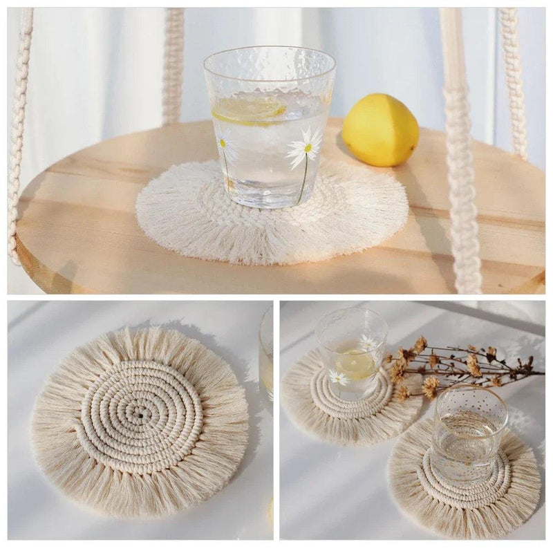 Home Creative Cotton Braid Coaster Handmade Macrame Cup Cushion Bohemia Style Non-slip Cup Mat