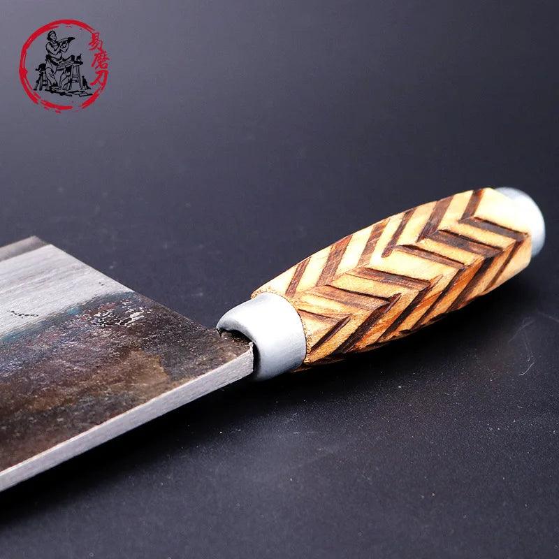 Handmade Chinese Kitchen Knives High Carbon Forged Kitchen Cleaver Wood Handle Slicing Knife Traditional Cooking Tools