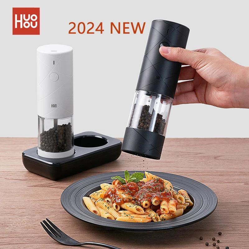 2024 NEW Huohou Electric Grinder Pepper Seasonings Spices Grain Mill Salt Shaker LED Light 6 Modes Kitchen Cooking Tool 2pcs Set