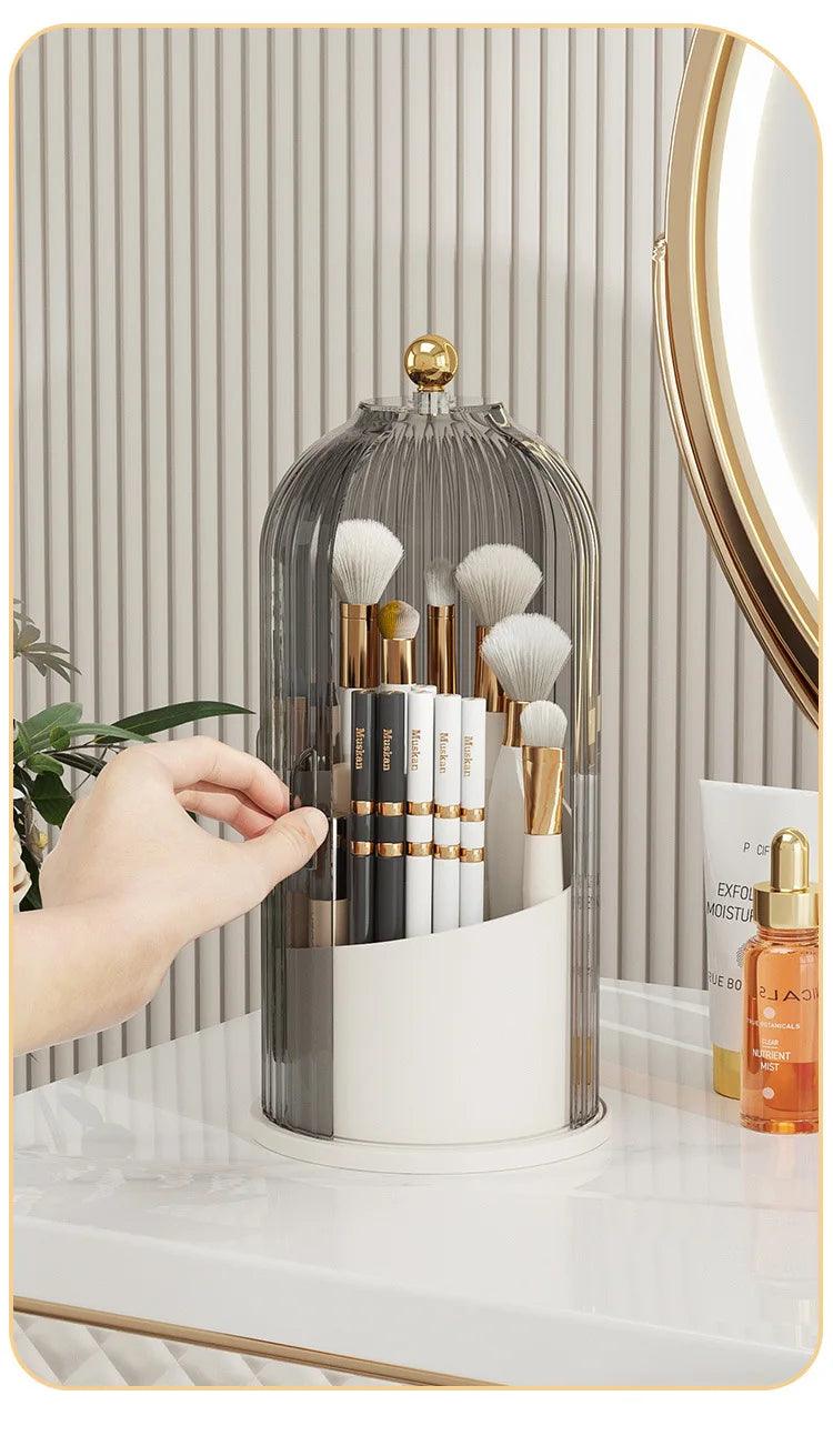 360° Rotating Makeup Brush Holder With Lid Luxury Cosmetic Organizer Lipstick Eyebrow Pencil Holder Eye Shadow Storage Box