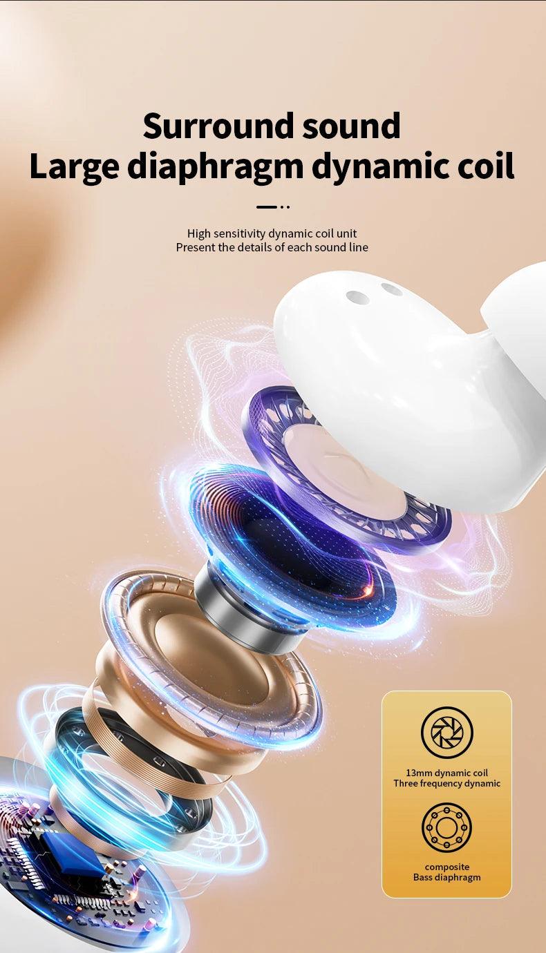 MZYMI S09 ANC Wireless Earphones Bluetooth5.4 Touch Screen Headphones Stereo Noise Reduction Earbuds With Mic For Android iOS