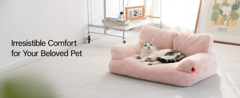 Cat Bed Dog Beds for Small Dogs, Easy Clean, Soft Kitten Bed with Soft Neck Bolster for Indoor Cats, Non - Slip Fluffy Cat Couch