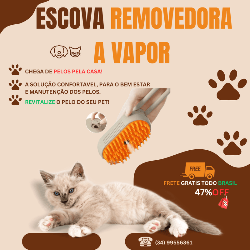 Escova Vapo Pet Removedor De Pelo Para Pets 3 em 1